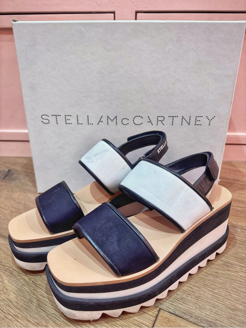 Stella McCartney Black and White Sneak Elyse Platform Sandals - Picture 2 of 5